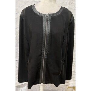Susan Graver QVC Faux Leather Trimmed Women's Zip Up Coat Jacket Black Plus 2X